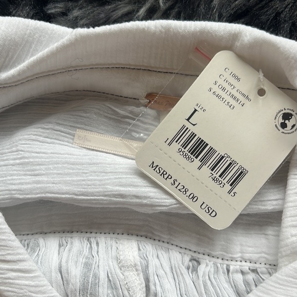 NWT Free people white dress. Style: ivory combo. Size L - Picture 6 of 6